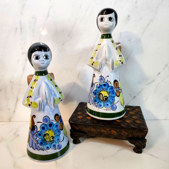 Set of 2 Vintage Tonala Ceramic Pottery Angel Candle Stick Holders Mexico 9" - Picture 6 of 10